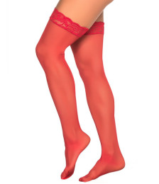 Bas nylon rouges autofixants jarretières dentelle - MAL1094RED